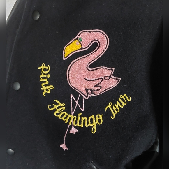 VINTAGE 1990 PINK FLAMINGO LEATHER BOMBER JACKET S - Picture 3 of 10